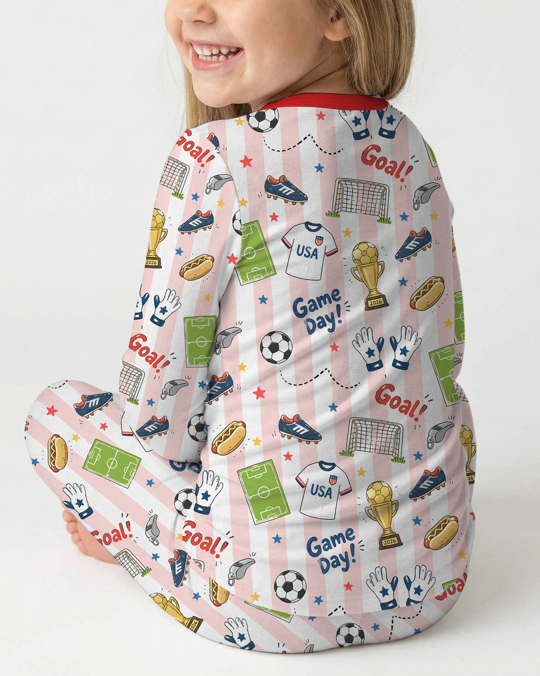 Striped Soccer Game Day Family Matching Bamboo Two Piece Long Sleeve Pajama Set
