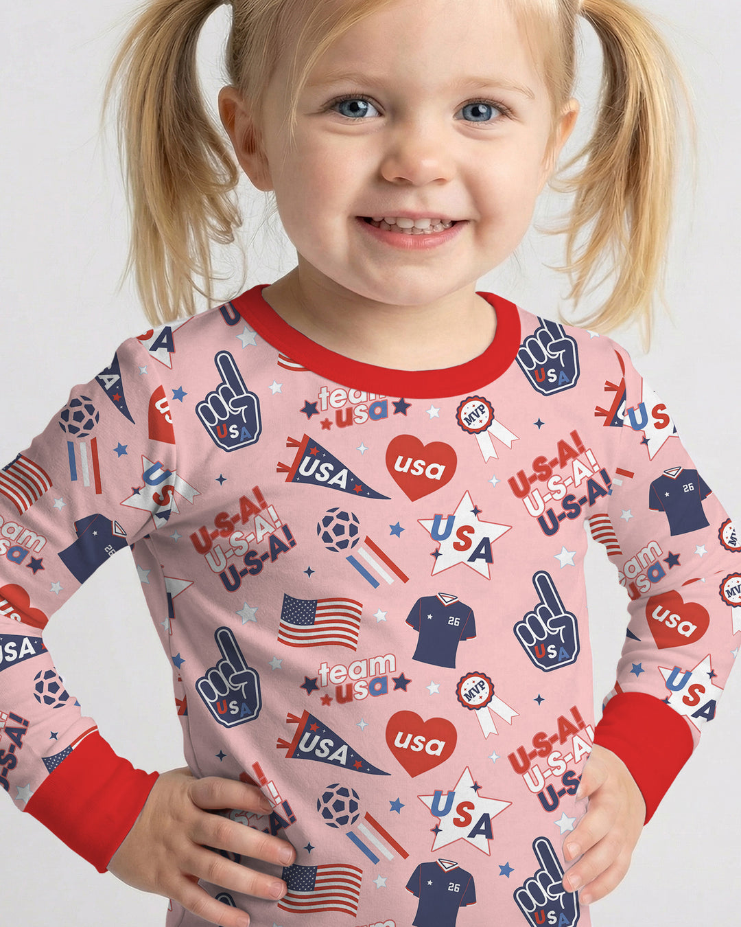Soccer Party Team USA Bamboo Two Piece Long Sleeve Pajama Set