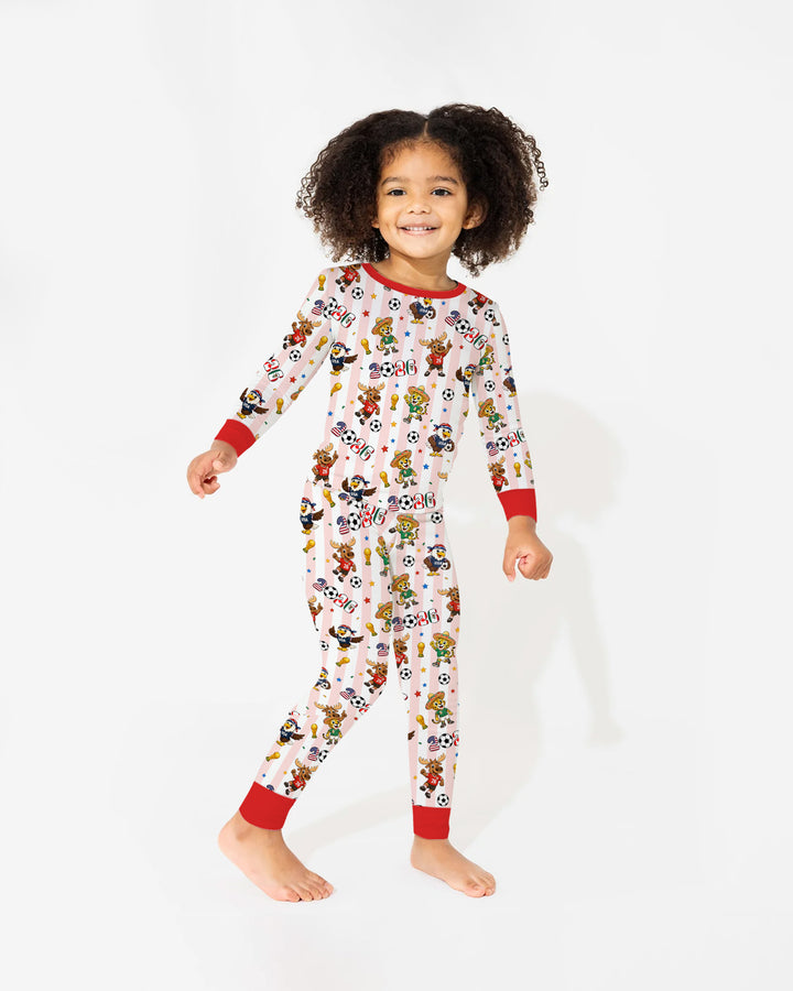 Striped Cute Mascots Soccer Cup 2026 Bamboo Two Piece Long Sleeve Pajama Set