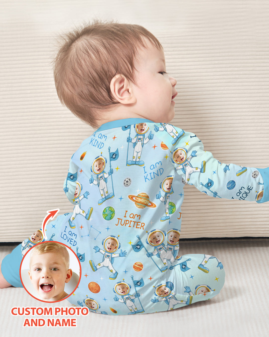 Custom Photo Kid Affirmations I Am Kind Astronaut Bamboo Convertible Zippy