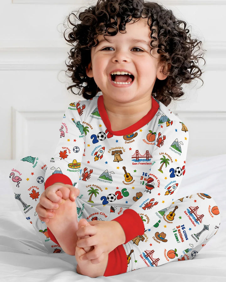 Soccer Cup Host Cities 2026 Bamboo Two Piece Long Sleeve Pajama Set