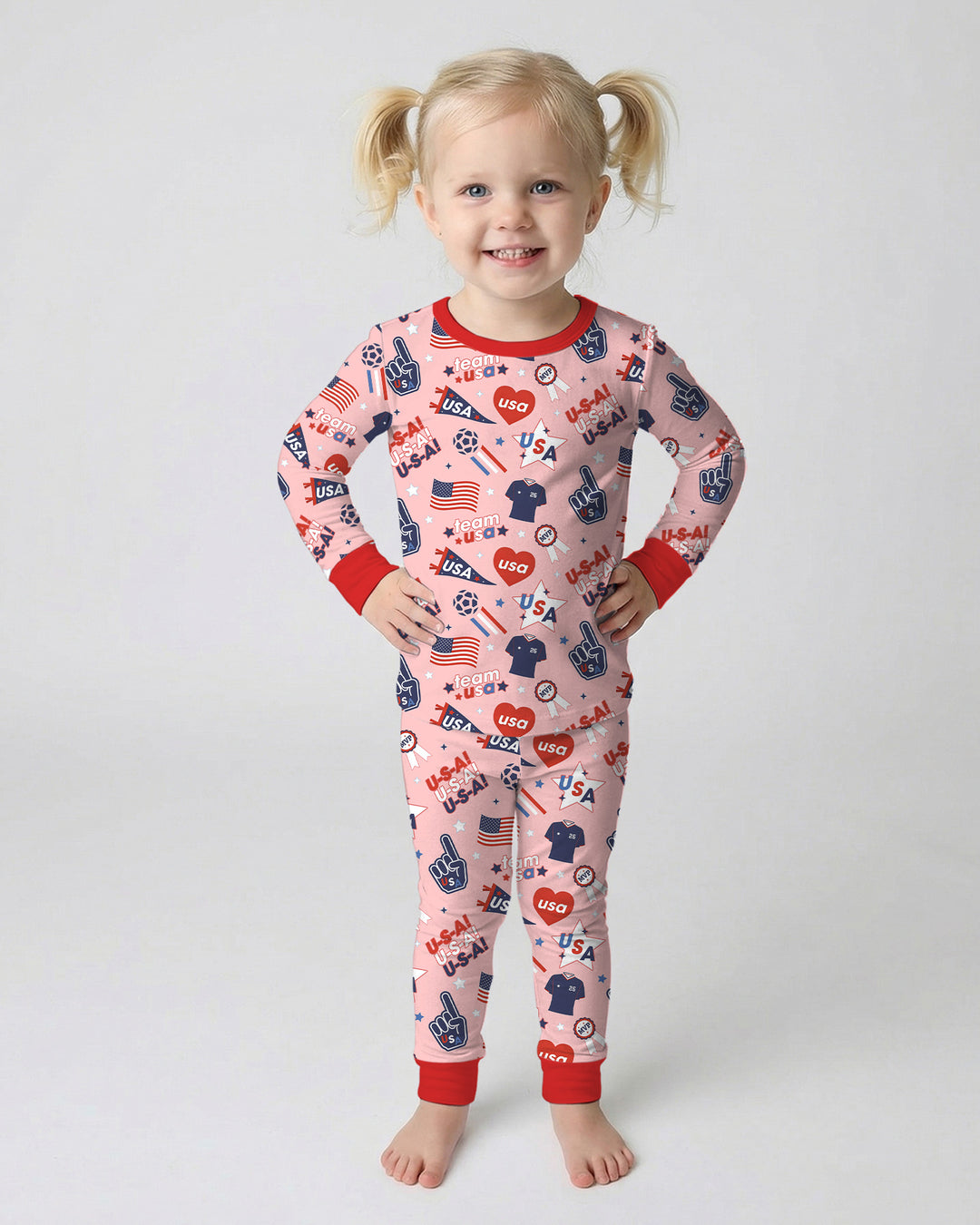 Soccer Party Team USA Bamboo Two Piece Long Sleeve Pajama Set