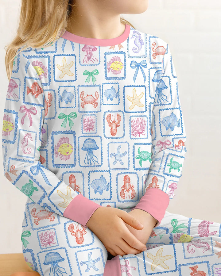 Coastal Treasures Family Matching Bamboo Two Piece Long Sleeve Pajama Set