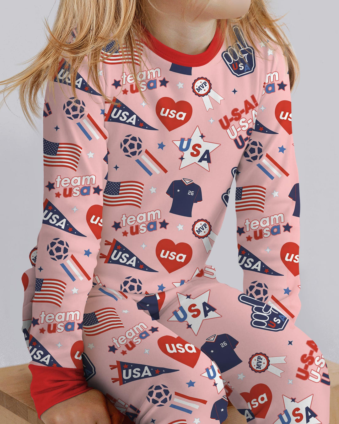 Soccer Party Team USA Bamboo Two Piece Long Sleeve Pajama Set