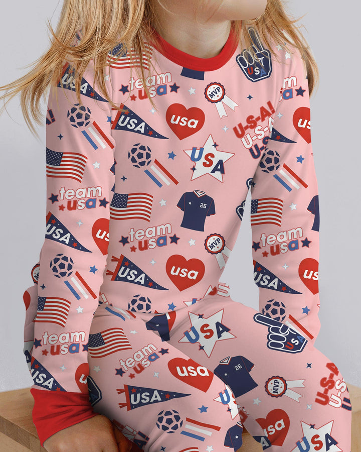 Soccer Party Team USA Bamboo Two Piece Long Sleeve Pajama Set