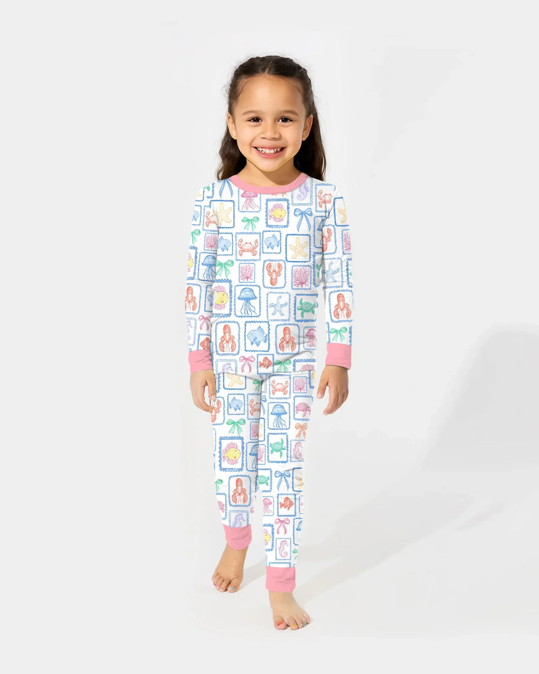 Coastal Treasures Family Matching Bamboo Two Piece Long Sleeve Pajama Set
