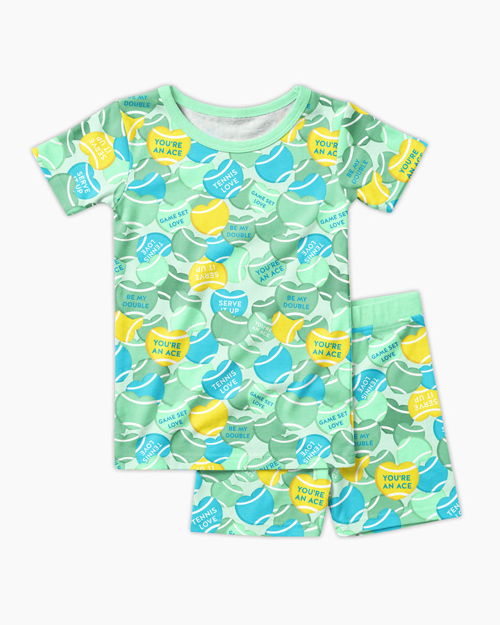 Tennis Candy Family Matching Bamboo Two Piece Short Sleeve Shorts Pajama Set