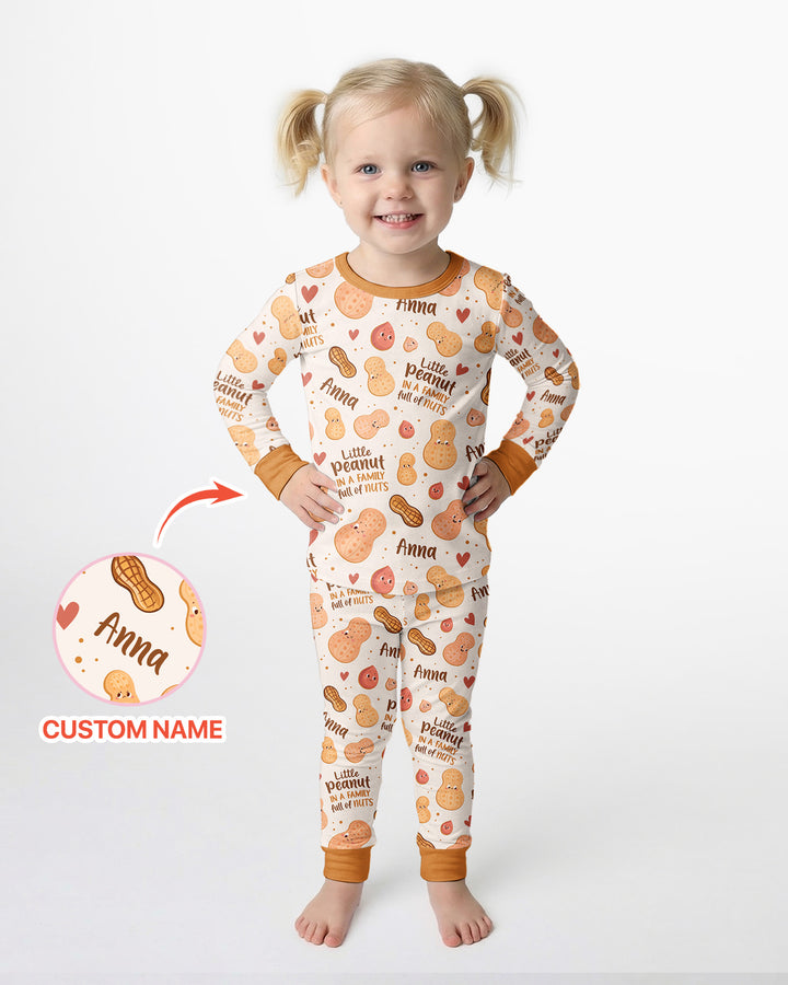 Custom Name Little Peanut In A Family Full Of Nuts Bamboo Two Piece Long Sleeve Pajama SeT