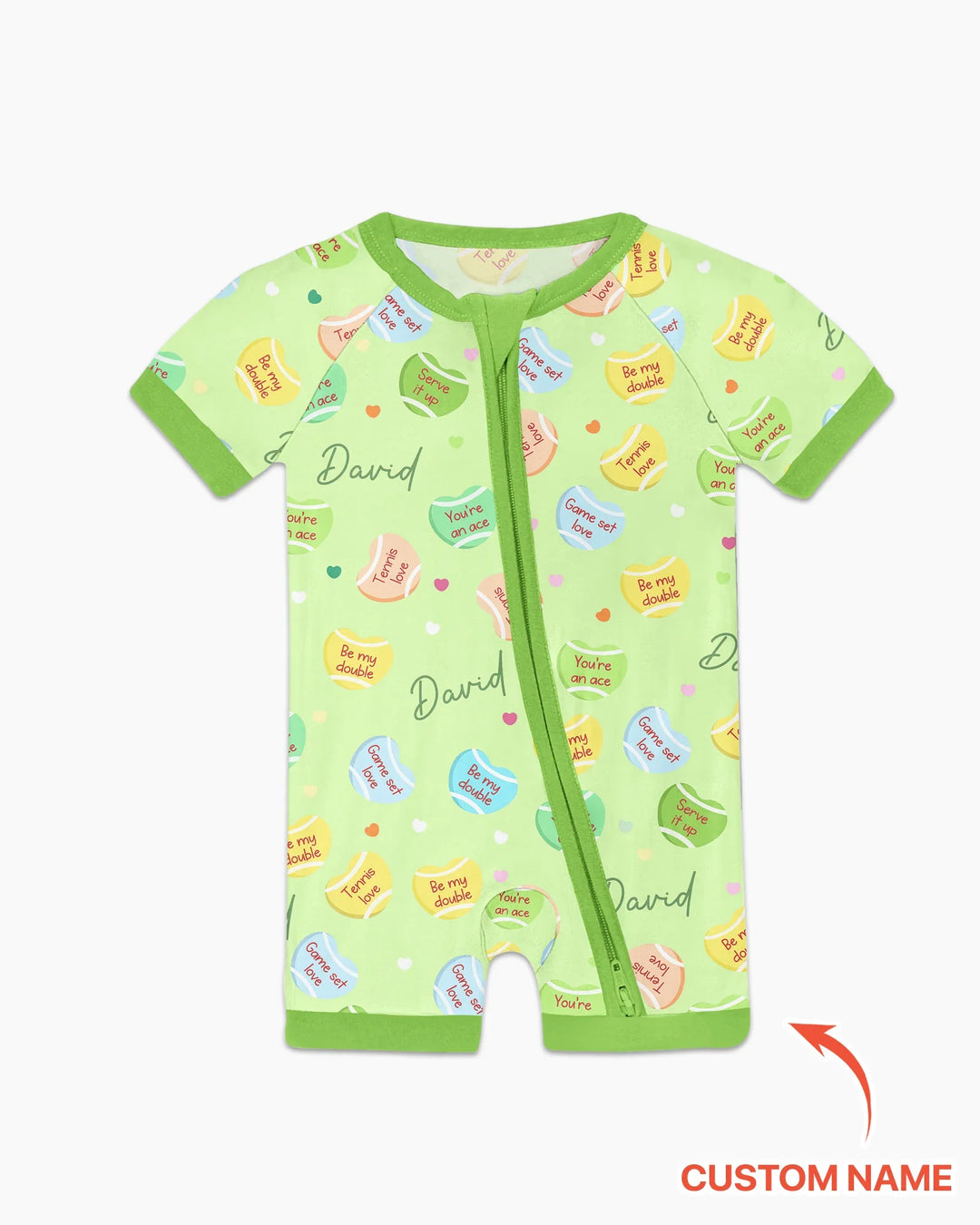 Custom Name Tennis Candy Hearts Bamboo Shorty Zippy