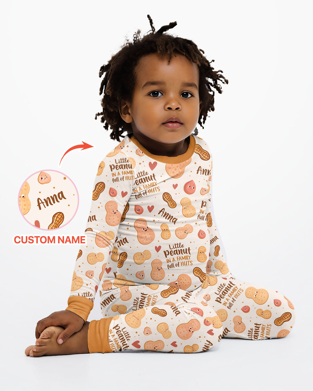 Custom Name Little Peanut In A Family Full Of Nuts Bamboo Two Piece Long Sleeve Pajama SeT