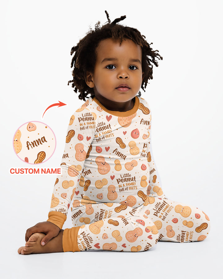 Custom Name Little Peanut In A Family Full Of Nuts Bamboo Two Piece Long Sleeve Pajama SeT