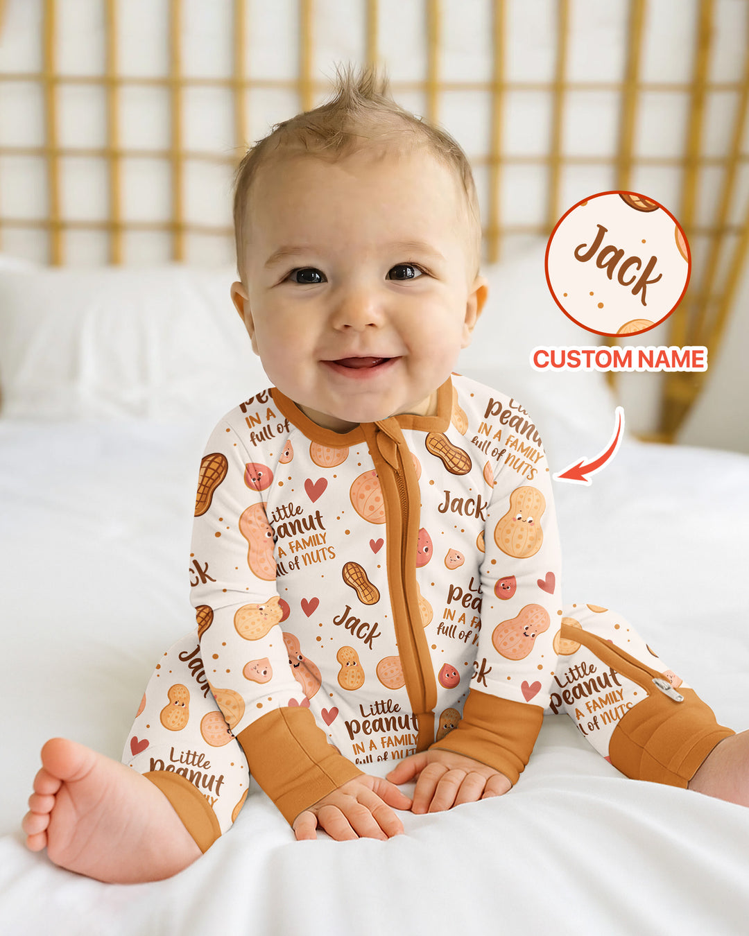 Custom Name Little Peanut In A Family Full Of Nuts Bamboo Convertible Zippy