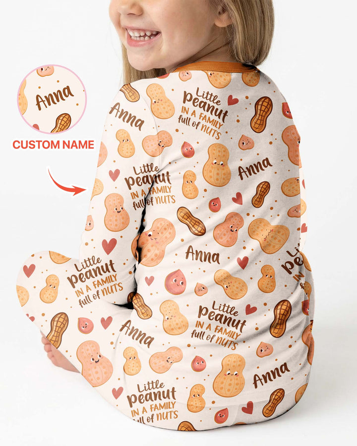 Custom Name Little Peanut In A Family Full Of Nuts Bamboo Two Piece Long Sleeve Pajama SeT