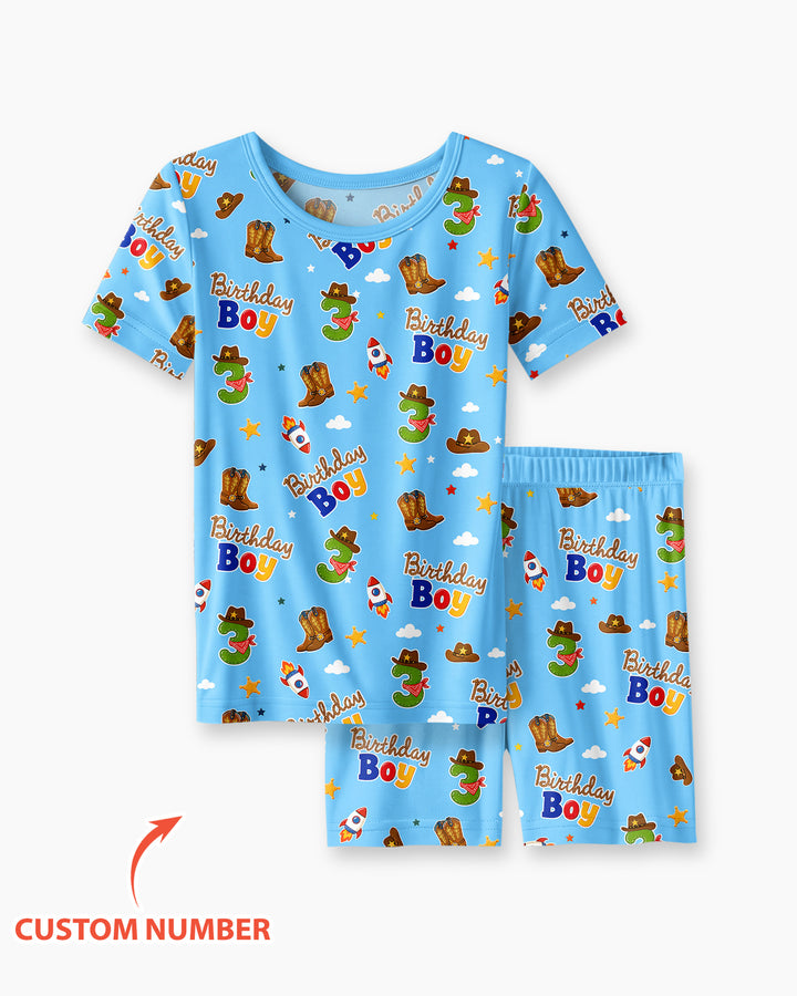 Custom Birthday Western Boy Bamboo Two Piece Short Sleeve Shorts Pajama Set