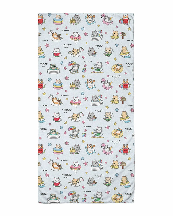 Kawaii Cats Summer Vacation Bamboo Beach Towel