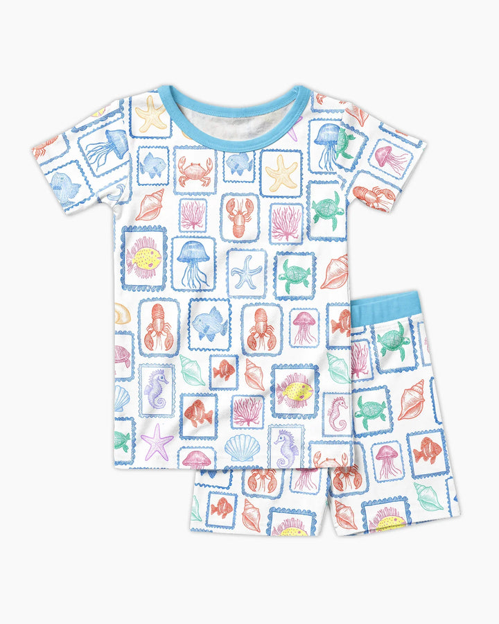 Coastal Treasures Family Matching Bamboo Two Piece Short Sleeve Shorts Pajama Set