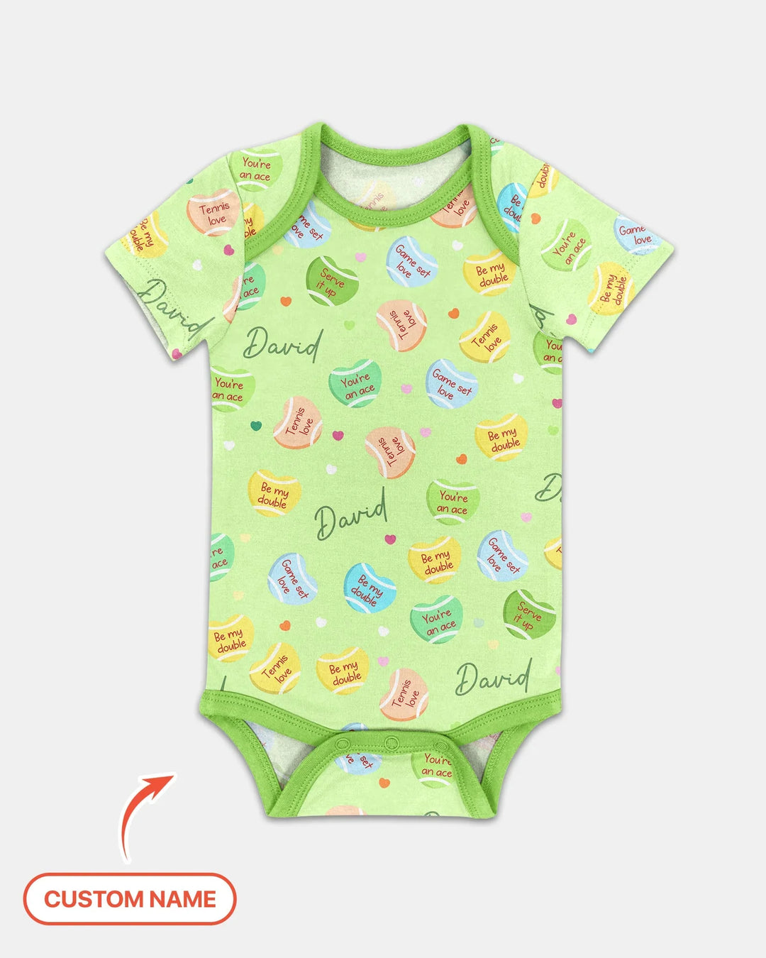 Custom Name Tennis Candy Hearts Bamboo Bodysuit