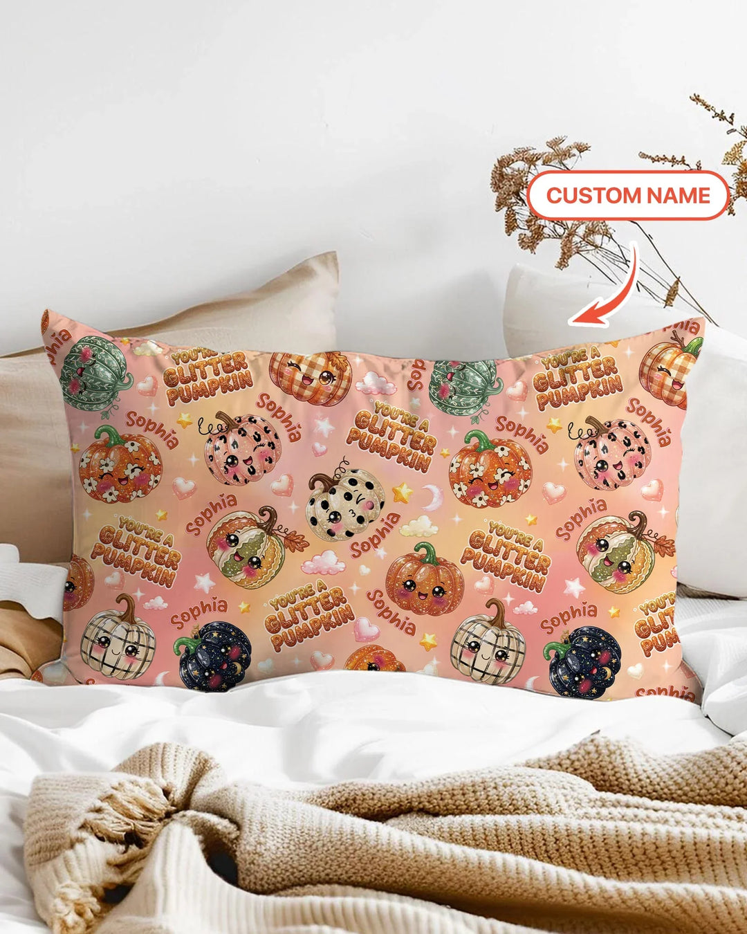Custom Name You're A Glitter Pumpkin Bamboo Pillow Case