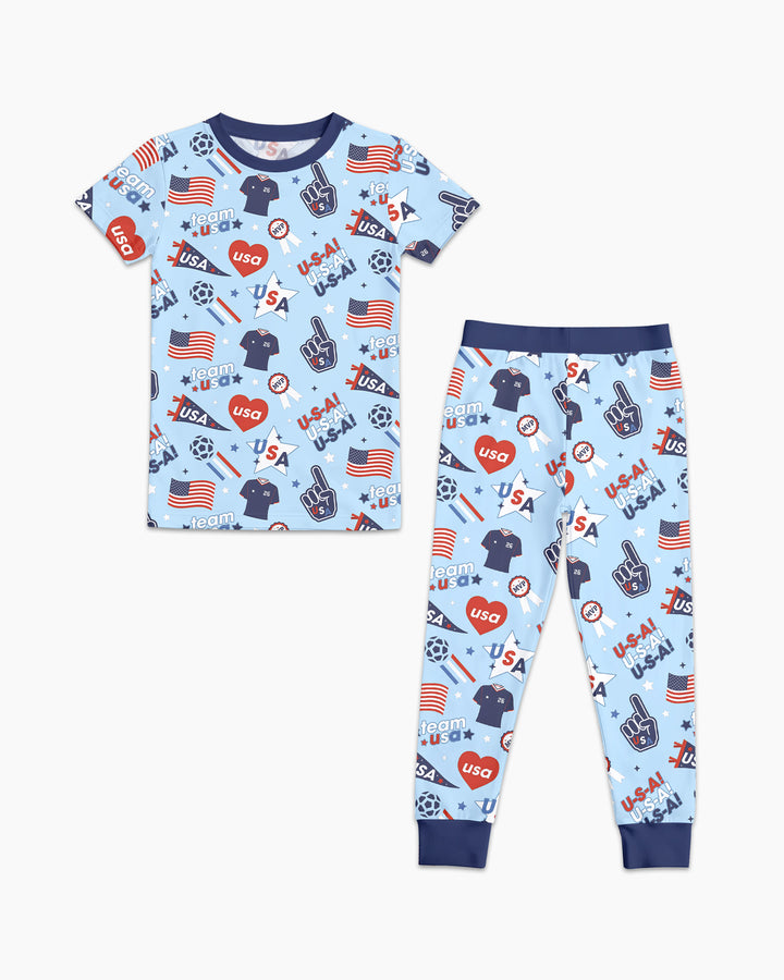 Soccer Party Team USA Bamboo Two Piece Short Sleeve Pajama Set