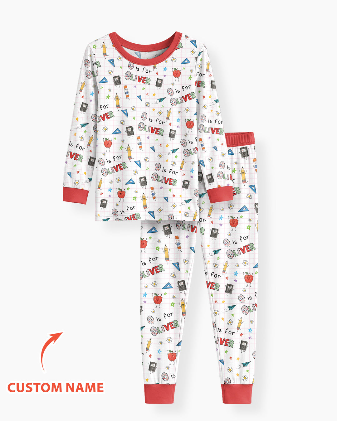 Personalized Back To School Bamboo Two Piece Long Sleeve Pajama Set