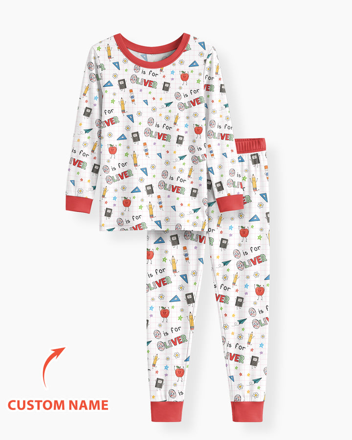 Personalized Back To School Bamboo Two Piece Long Sleeve Pajama Set