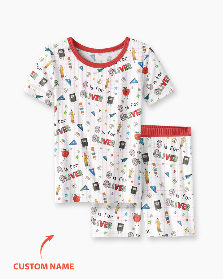 Personalized Back To School Bamboo Two Piece Short Sleeve Shorts Pajama Set