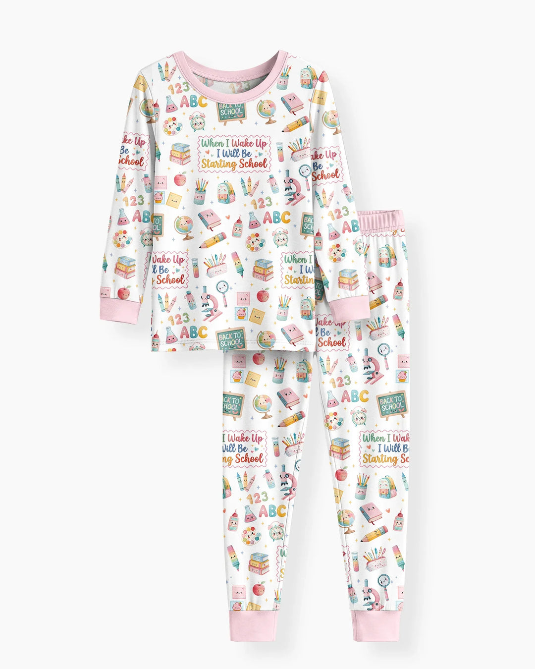 When I Wake Up I Will Be Starting School Bamboo Two Piece Long Sleeve Pajama Set
