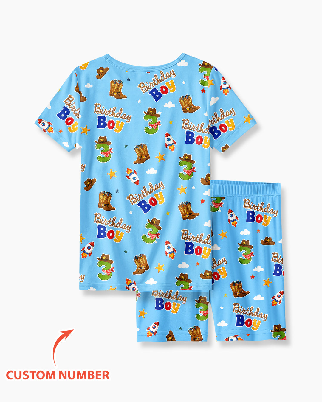 Custom Birthday Western Boy Bamboo Two Piece Short Sleeve Shorts Pajama Set
