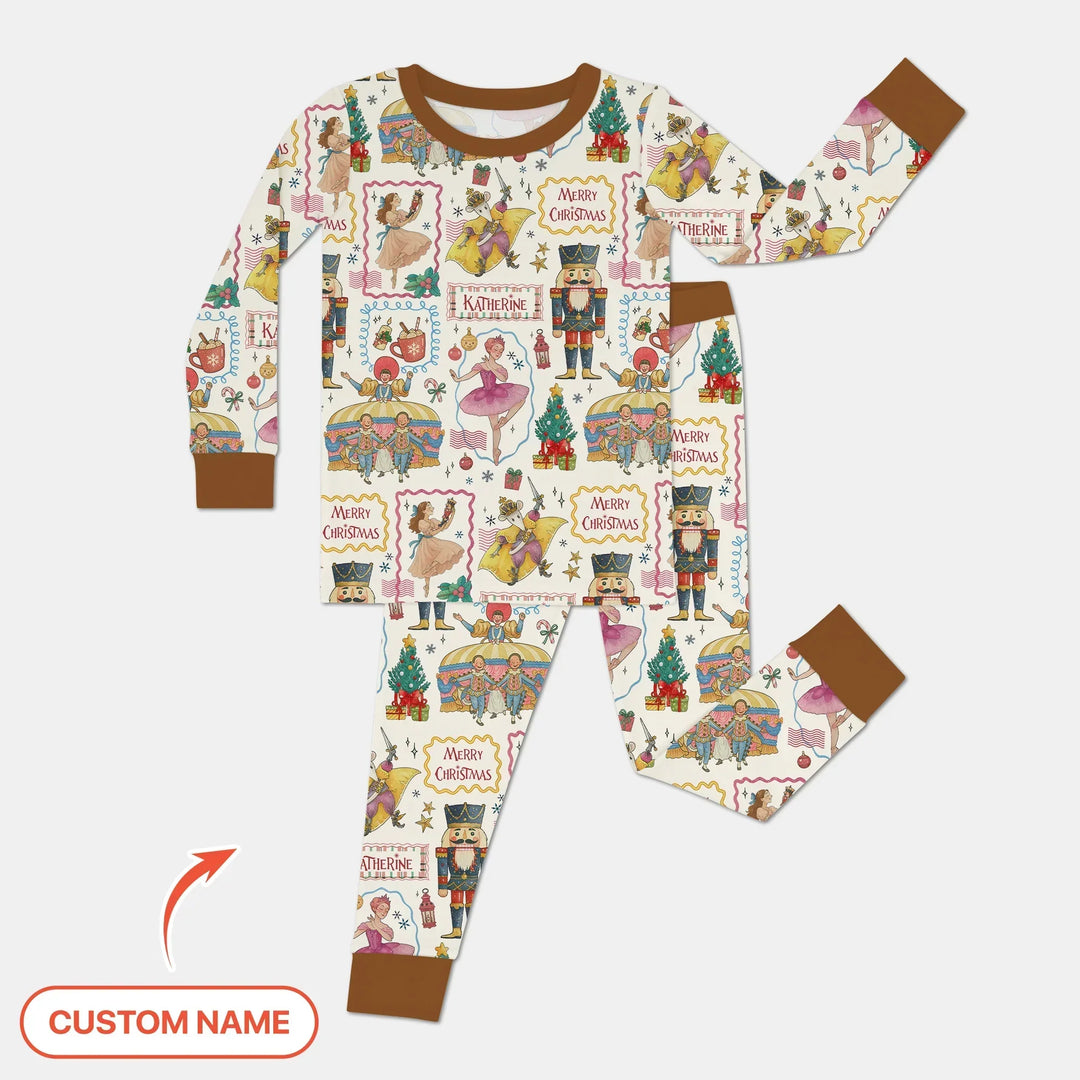 Custom Name "Magic of The Nutcracker" Merry Christmas Bamboo Two Piece Long Sleeve Pajama Set