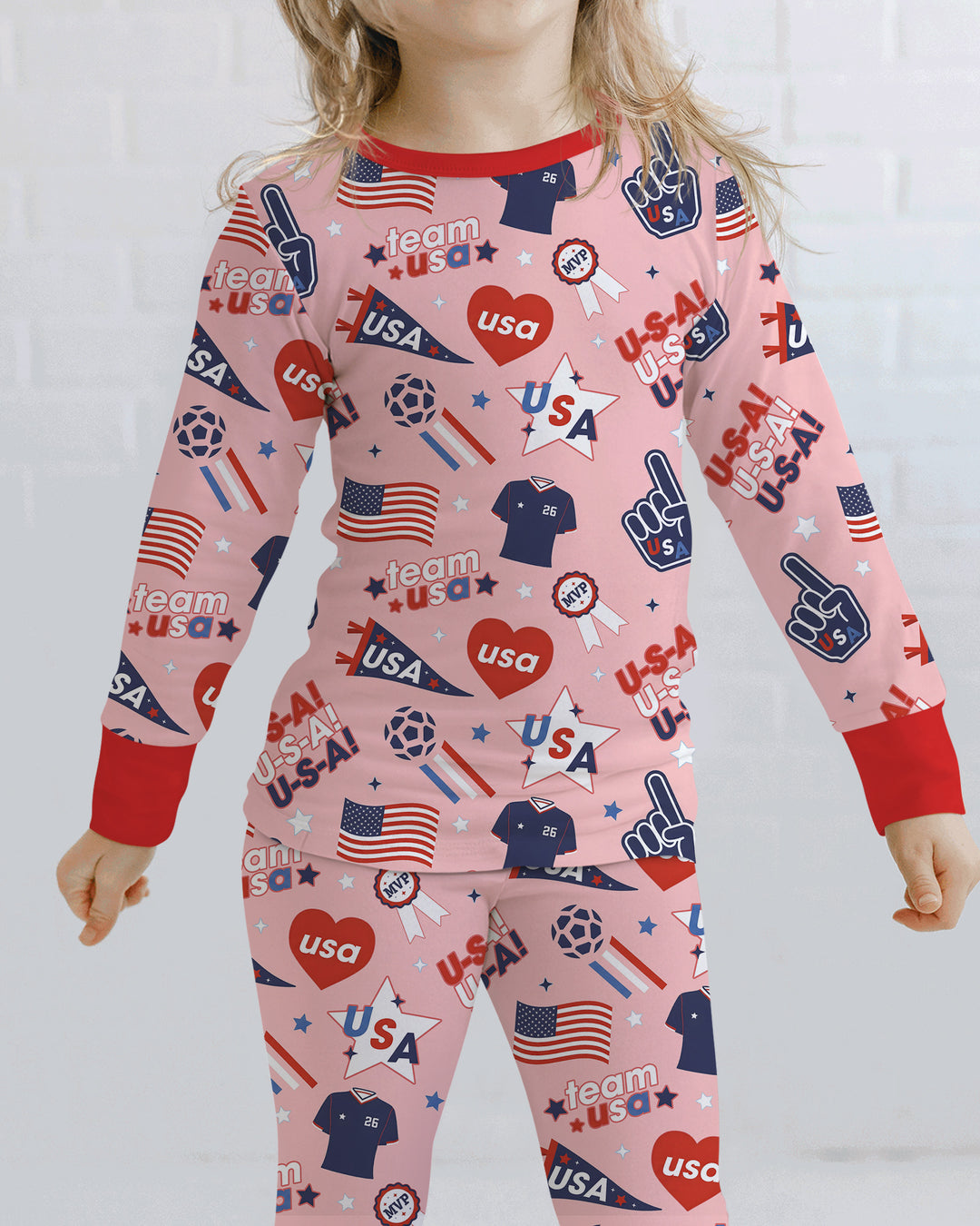 Soccer Party Team USA Bamboo Two Piece Long Sleeve Pajama Set