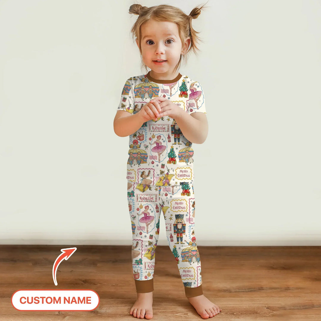 Custom Name "Magic of The Nutcracker" Merry Christmas Bamboo Two Piece Short Sleeve Pajama Set