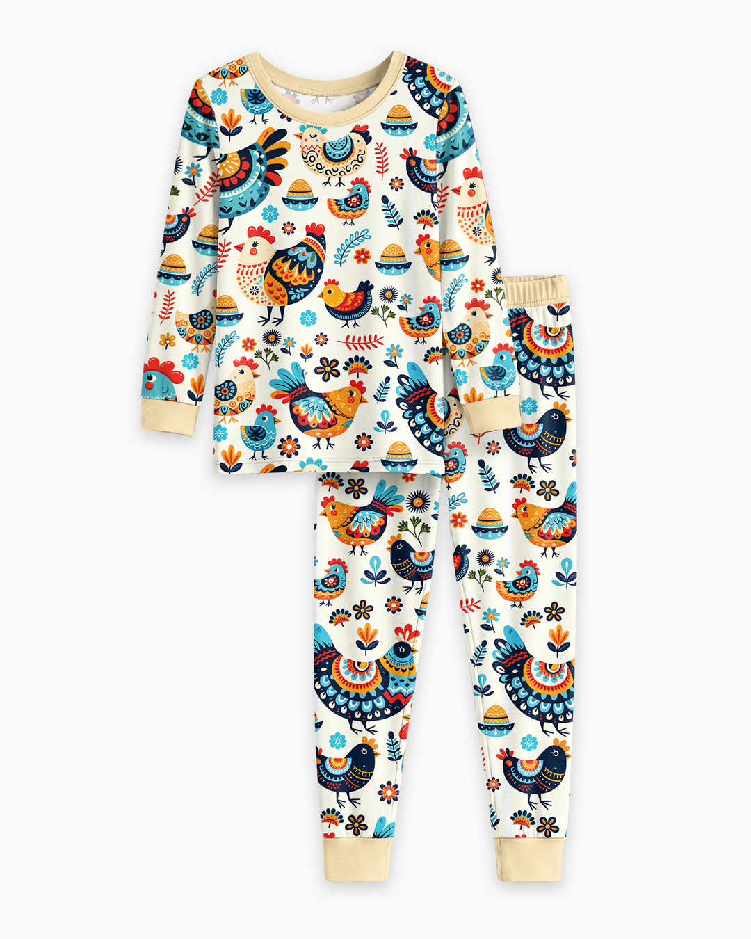 Pioneer Chickens And Roosters  Bamboo Two Piece Long Sleeve Pajama Set