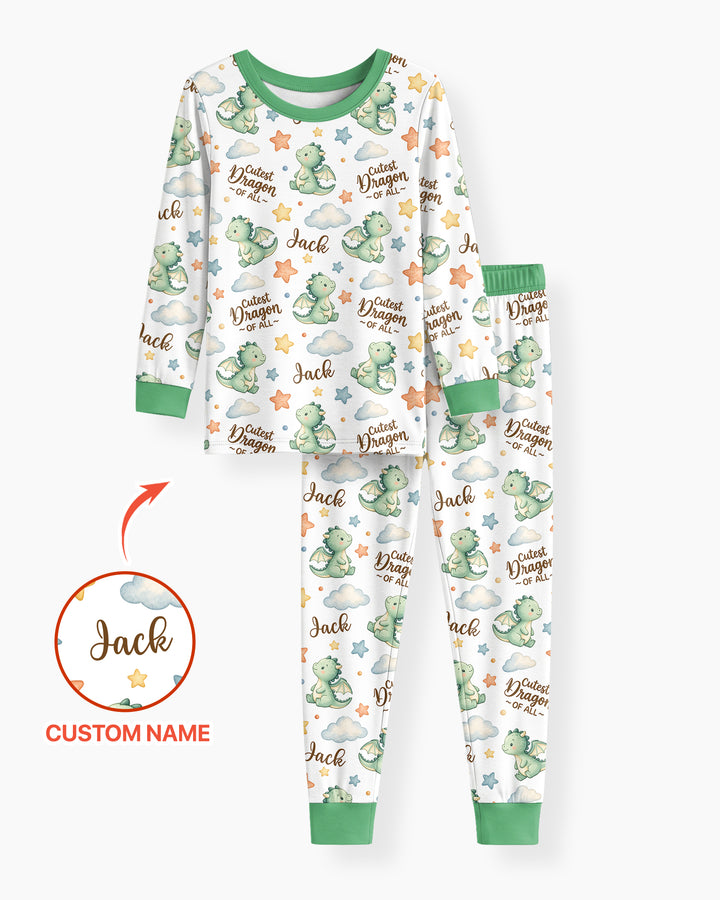 Custom Name Cutest Dragon Of All Bamboo Two Piece Long Sleeve Pajama Set