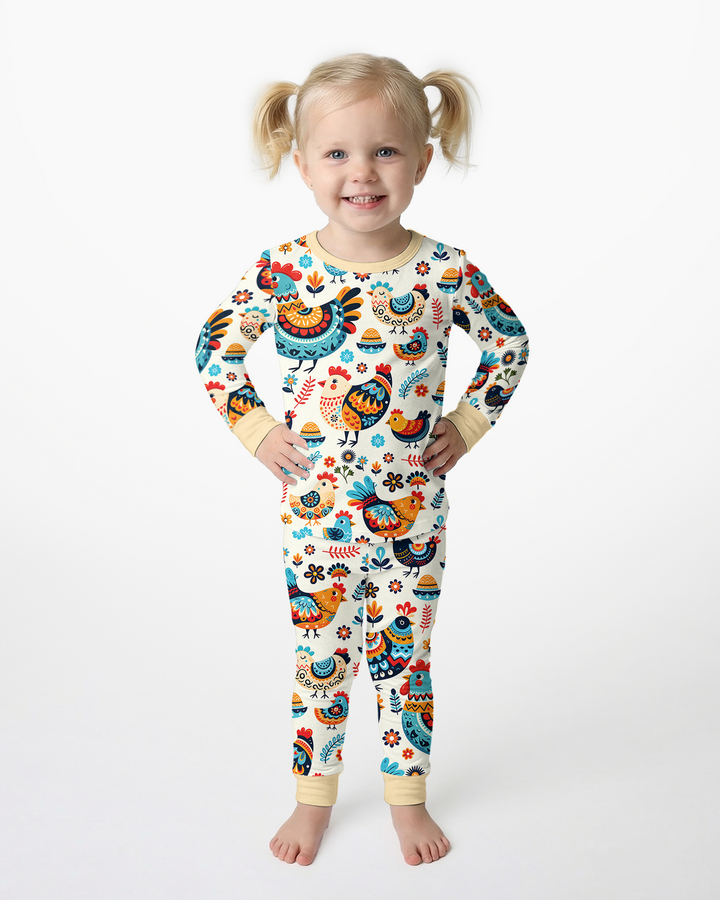Pioneer Chickens And Roosters  Bamboo Two Piece Long Sleeve Pajama Set