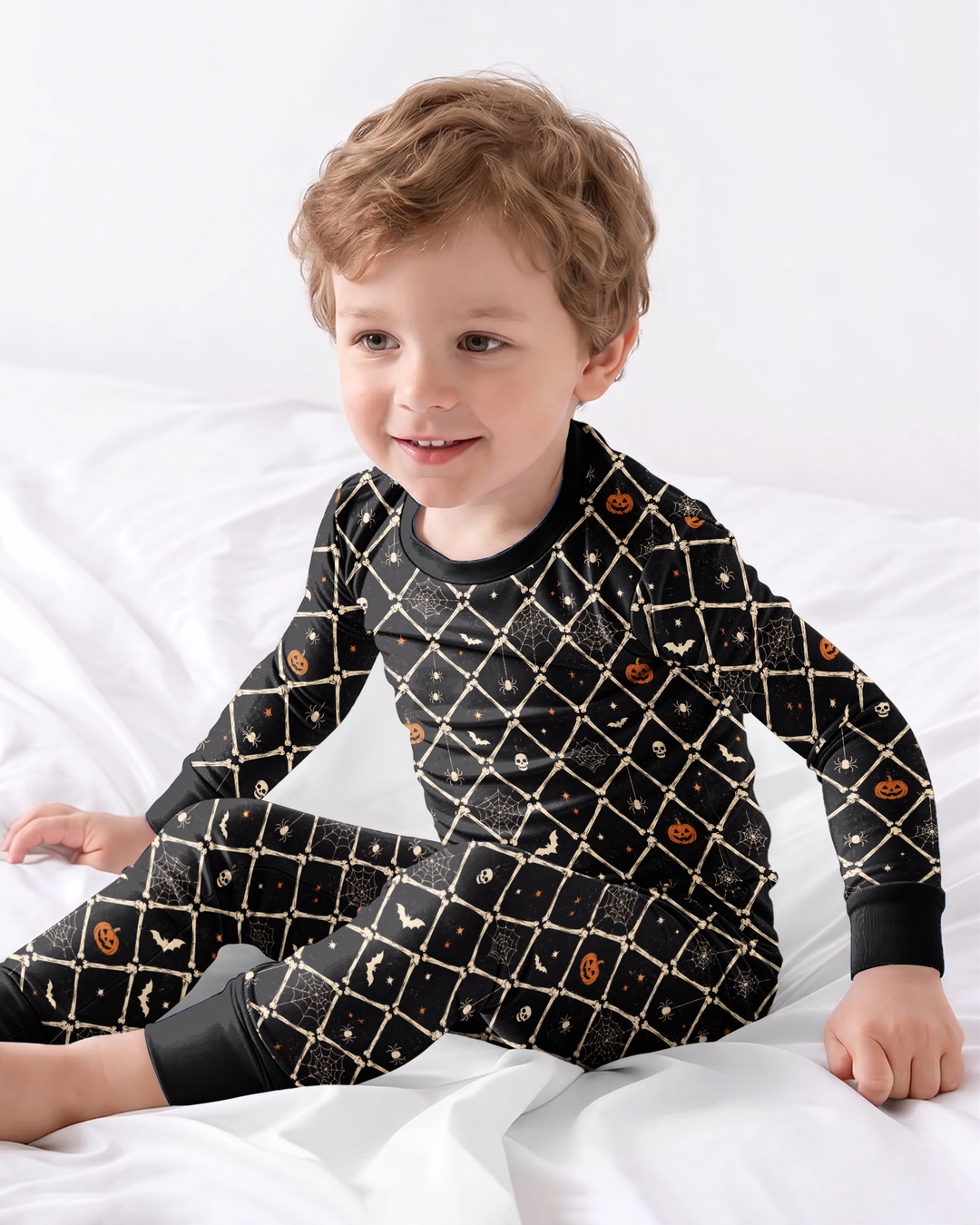 Gothic Skeleton Bones Spooky Halloween Bamboo Two Piece Long Sleeve Pajama Set