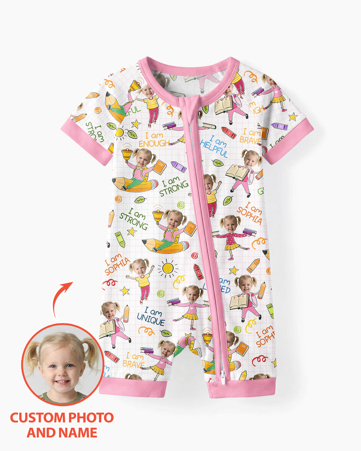 Custom Photo Kid Affirmations I Am Kind Bamboo Shorty Zippy