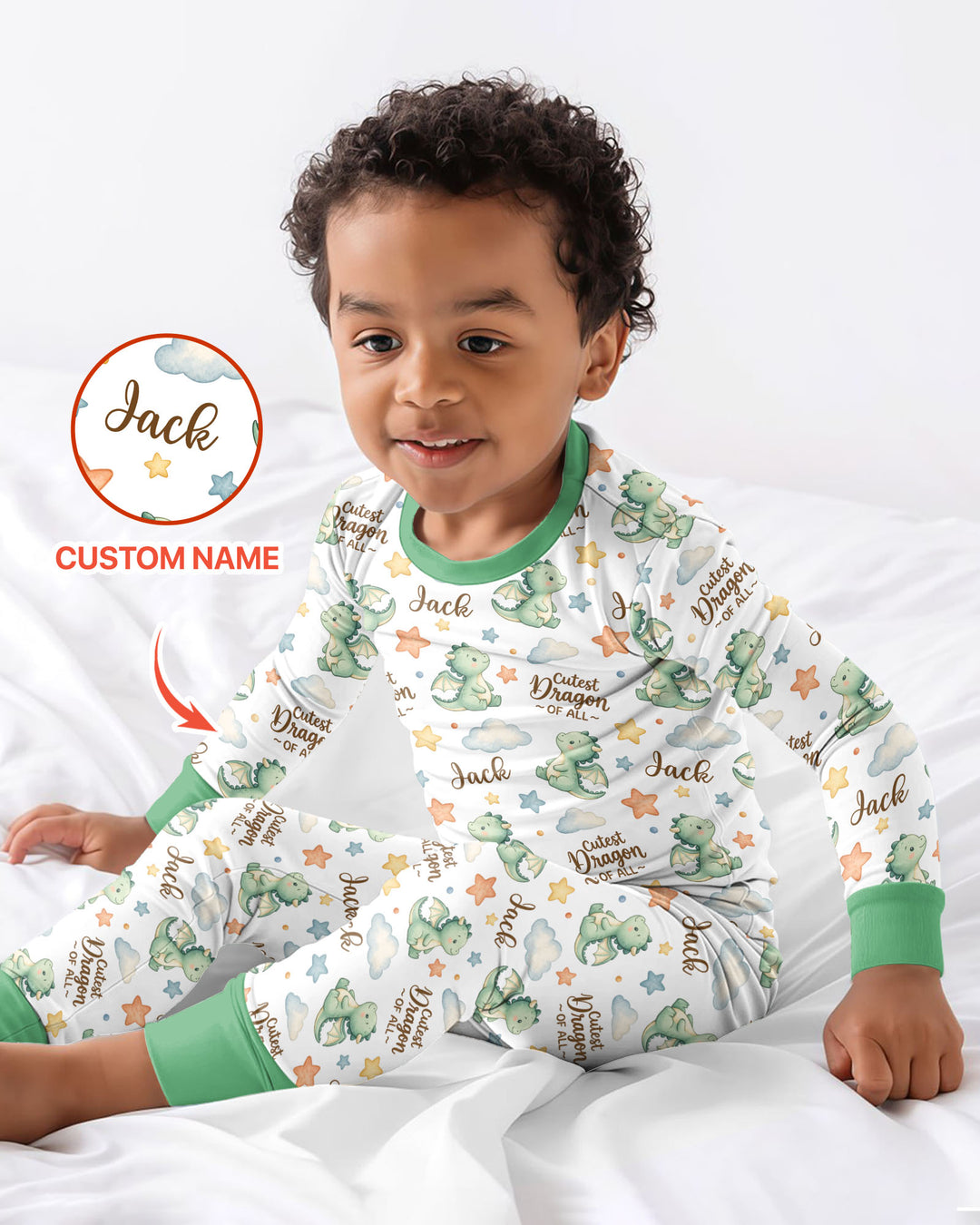 Custom Name Cutest Dragon Of All Bamboo Two Piece Long Sleeve Pajama Set