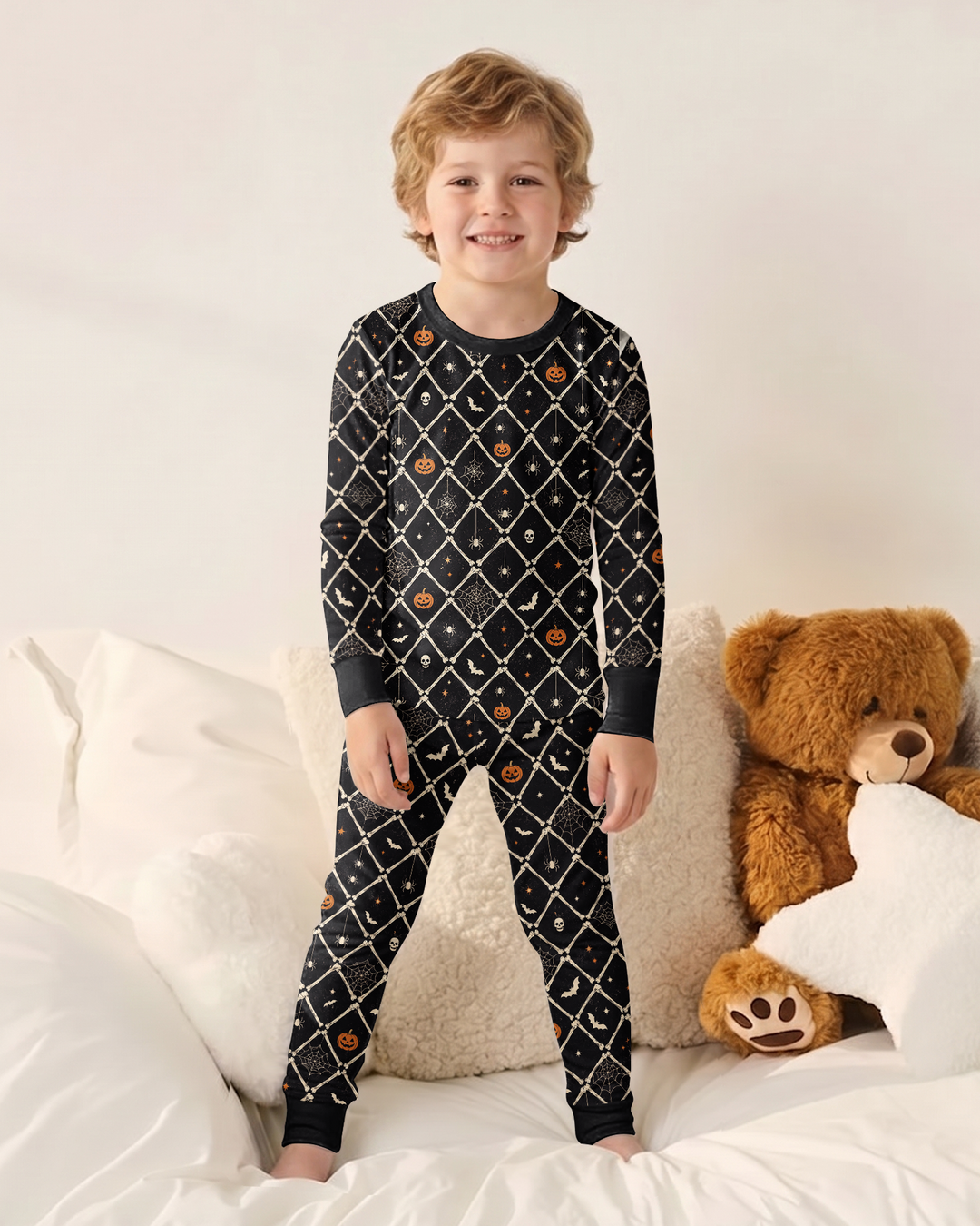 Gothic Skeleton Bones Spooky Halloween Bamboo Two Piece Long Sleeve Pajama Set