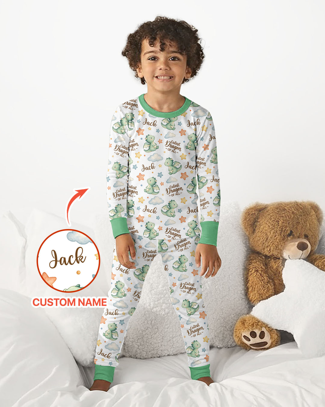 Custom Name Cutest Dragon Of All Bamboo Two Piece Long Sleeve Pajama Set