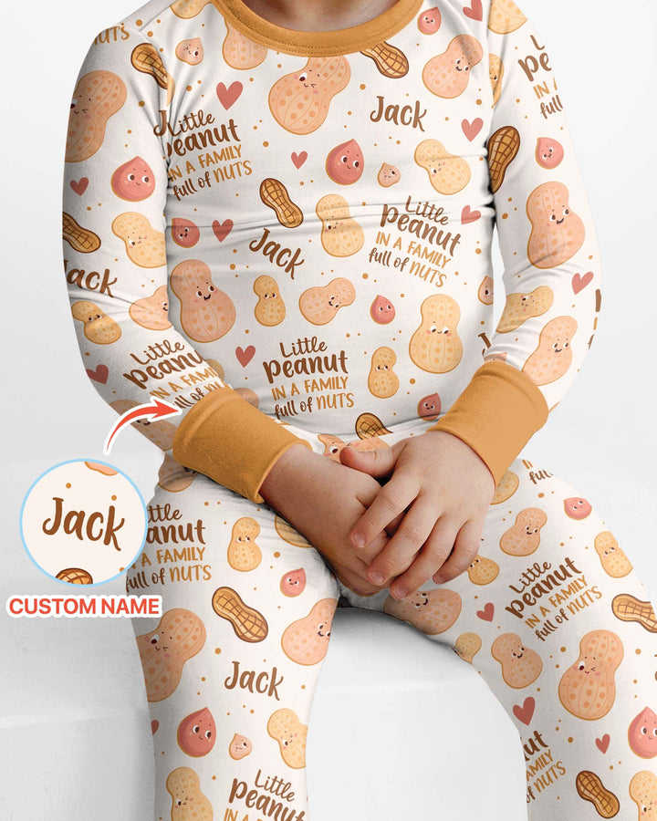 Custom Name Little Peanut In A Family Full Of Nuts Bamboo Two Piece Long Sleeve Pajama SeT