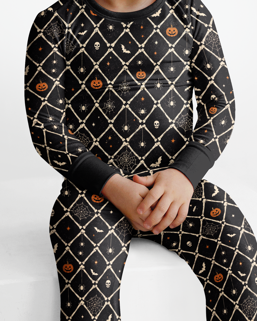 Gothic Skeleton Bones Spooky Halloween Bamboo Two Piece Long Sleeve Pajama Set