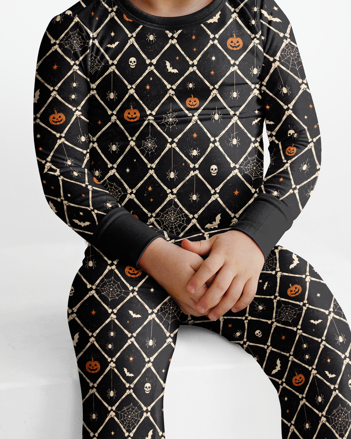 Gothic Skeleton Bones Spooky Halloween Bamboo Two Piece Long Sleeve Pajama Set