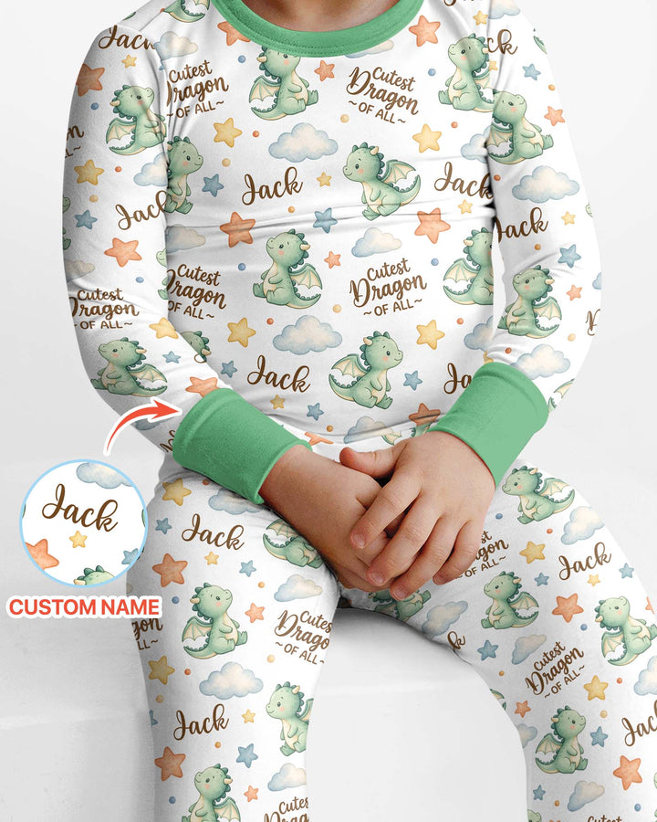 Custom Name Cutest Dragon Of All Bamboo Two Piece Long Sleeve Pajama Set