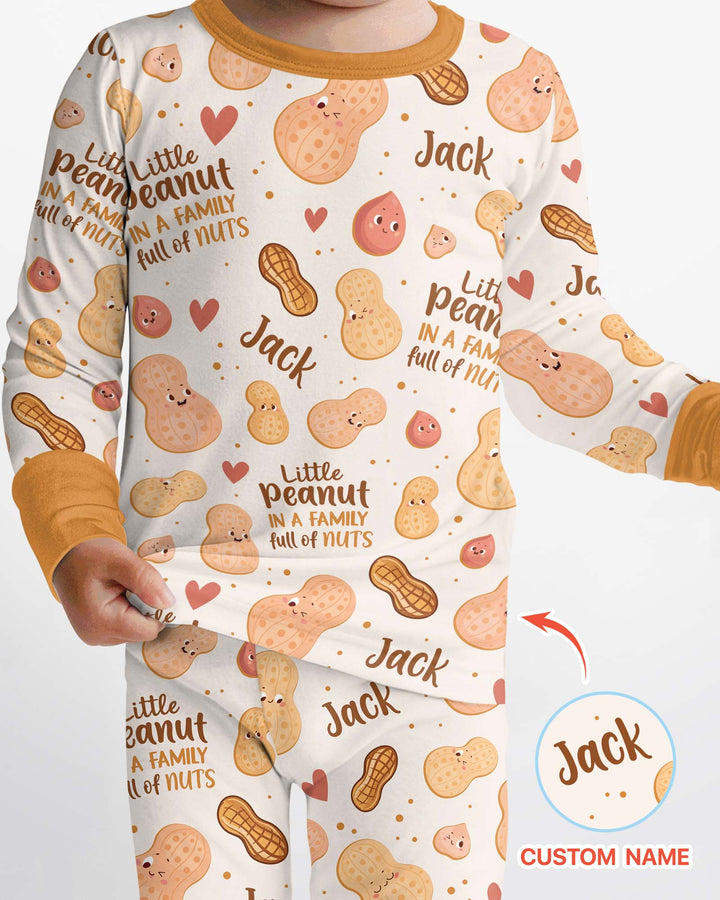 Custom Name Little Peanut In A Family Full Of Nuts Bamboo Two Piece Long Sleeve Pajama SeT