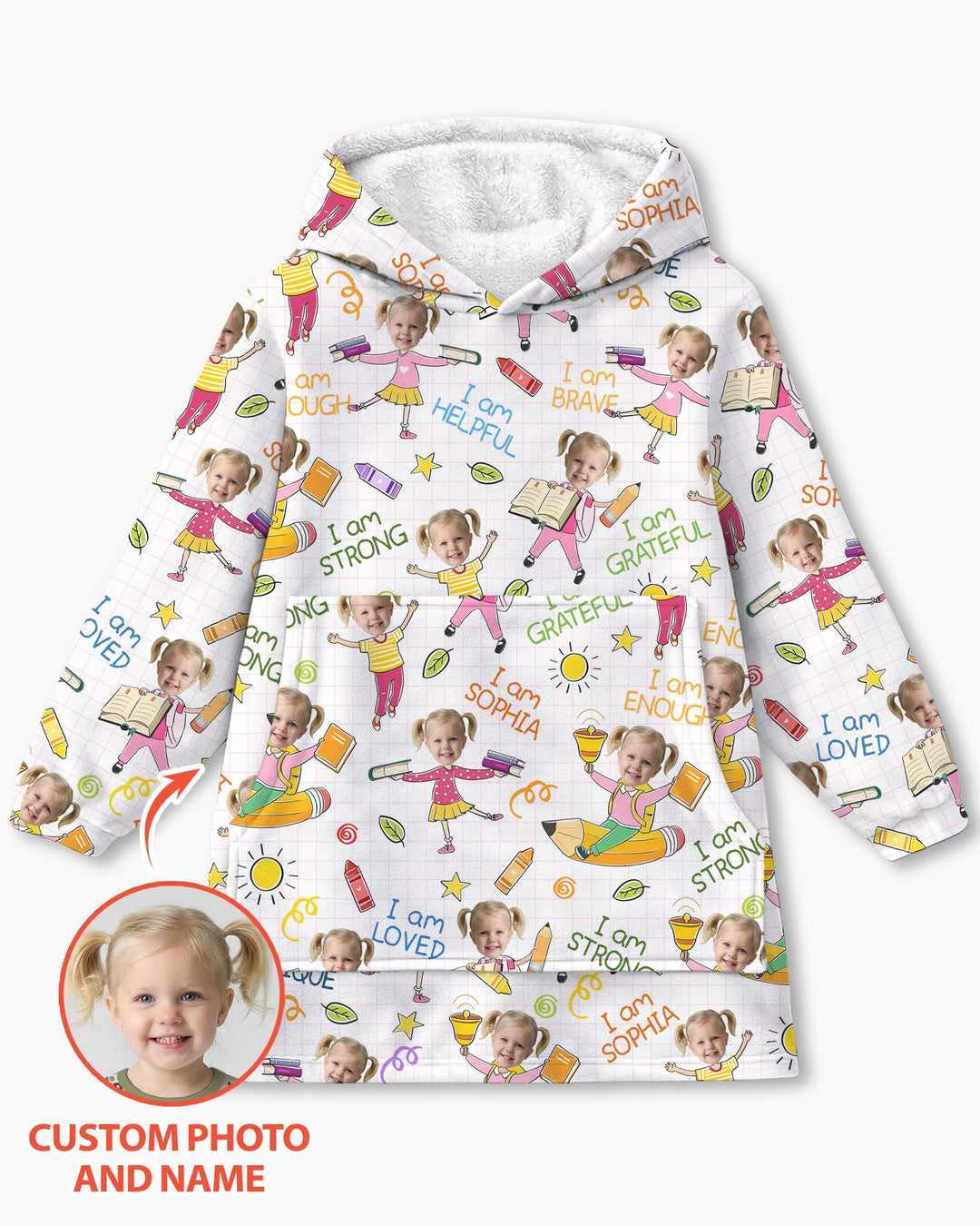 Custom Photo Kid Affirmations I Am Kind Bamboo Blanket Hoodie