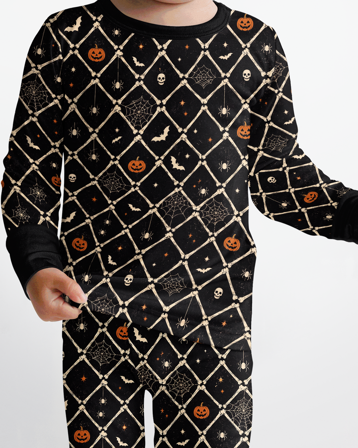 Gothic Skeleton Bones Spooky Halloween Bamboo Two Piece Long Sleeve Pajama Set