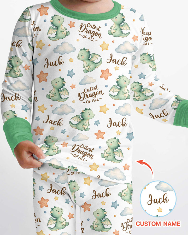 Custom Name Cutest Dragon Of All Bamboo Two Piece Long Sleeve Pajama Set