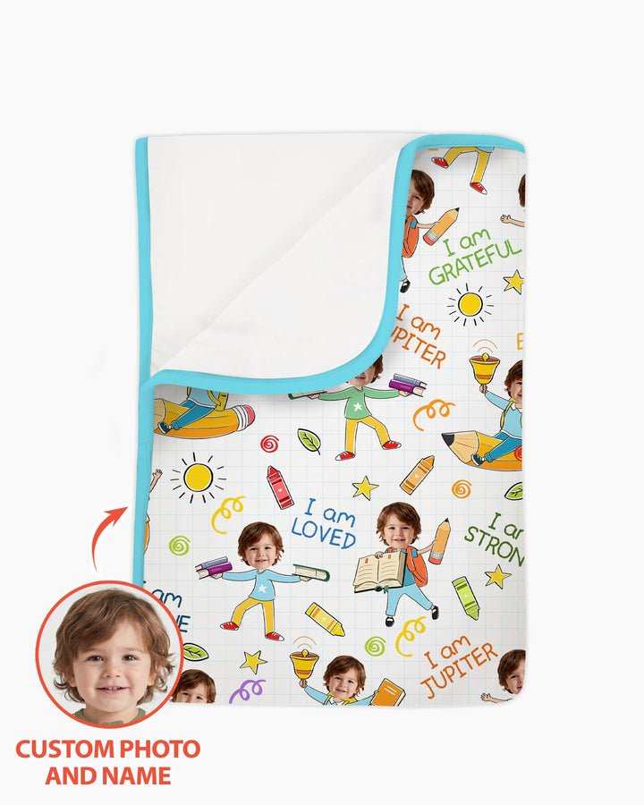 Custom Photo Kid Affirmations I Am Kind Bamboo Blanket