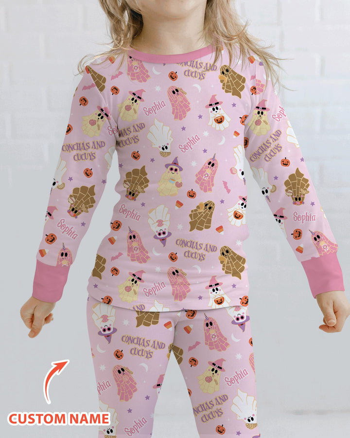 Pantasmas Mexican Halloween Custom Name Bamboo Two Piece Long Sleeve Pajama Set
