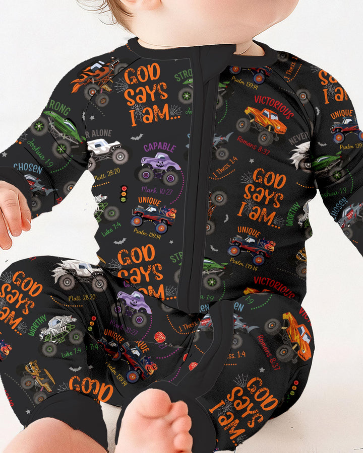 God Says I Am BOY Halloween Monster Truck  Bamboo Convertible Zippy